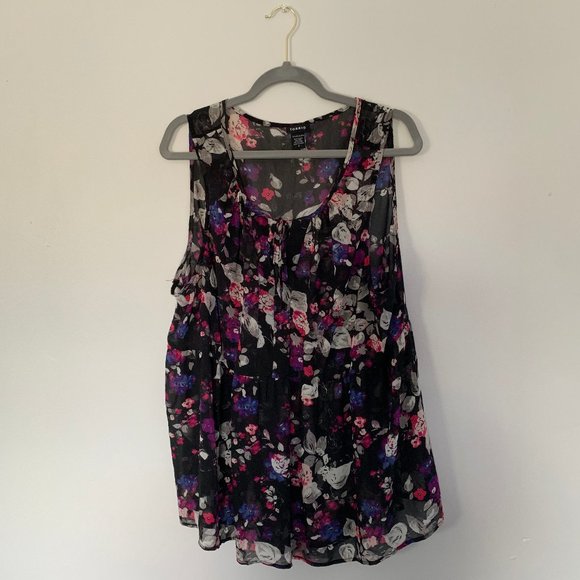 Torrid Floral Print Chiffon Tie Front Tank Top - Picture 3 of 7